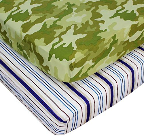 Set of 2 RoomCraft Toddler Fitted Sheets All Star Stripes and Safari Camouflage Bedding