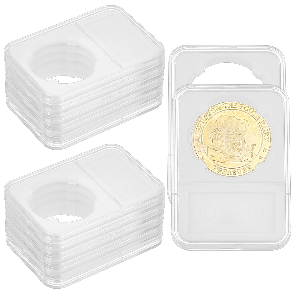 OLYCRAFT 12 Pcs Coin Slab Snap Display Holder 40mm Clear Plastic Storage Case Four-Point Fixation Coin Slab Protector Storage for American Silver Eagle Coin Organize Collection