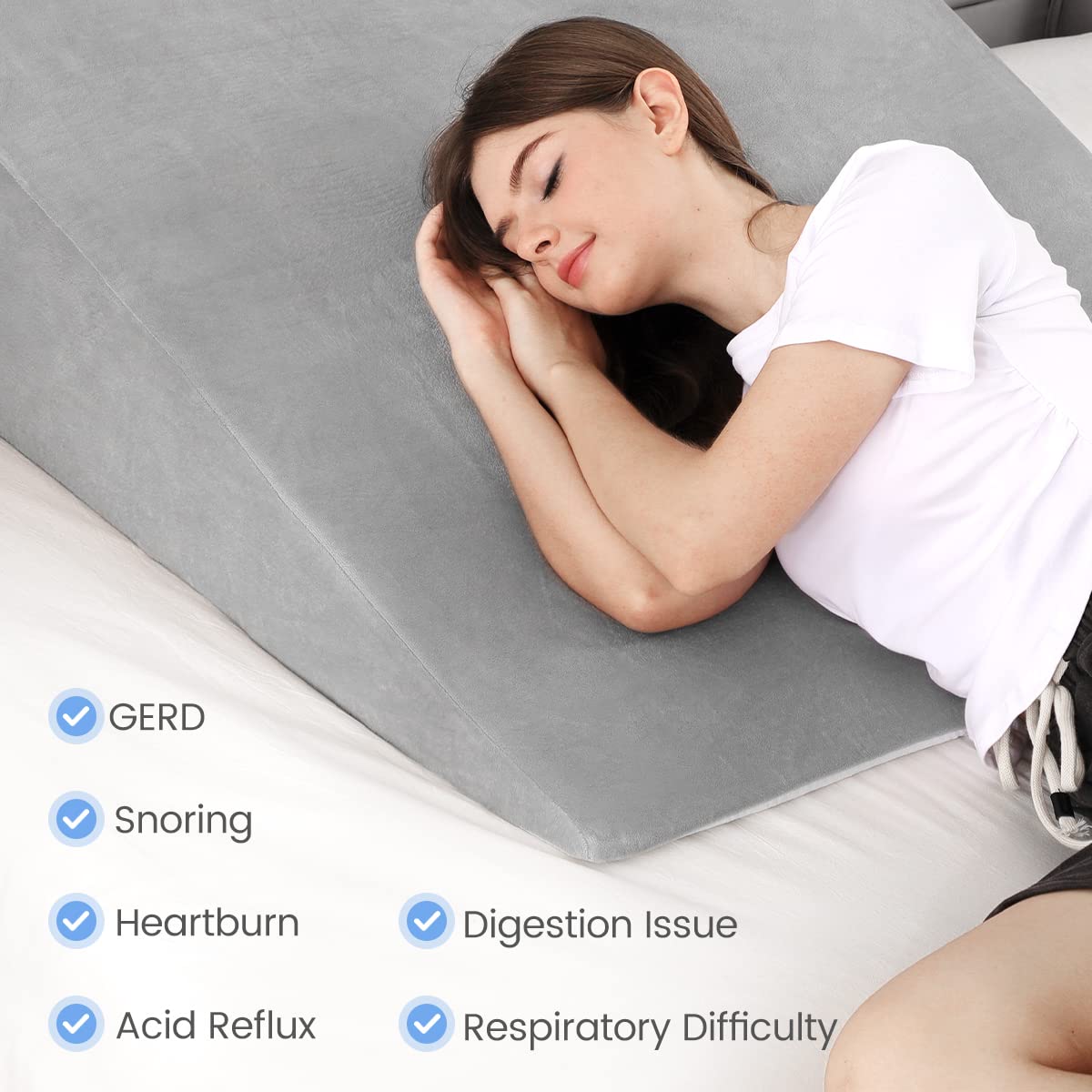 OasisSpace Double Extra Large Wedge Pillow Orthopedic Bed Wedge Pillow Set, Memory Foam Sitting Wedge Pillow for Adults, Wedge Pillow for Sleeping, GRED and Acid Reflux (12''Hx35''Lx32''W)