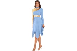 Aislor Women Metallic Color Block Liturgical Praise Dance Dress Church Worship Costume Lyrical Dancewear