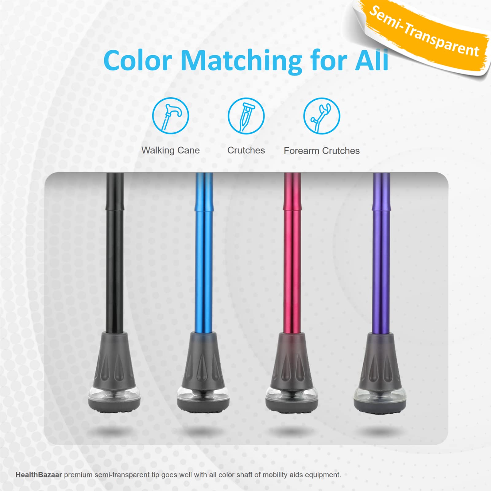 Healthbazaar Air Cushion Cane Tip (1 PC), 3/4'' Cane Tip for Black Red Blue Purple Canes & Crutches, 3/4 Inch Cane Tip Heavy Duty, Rubber Replacement Foot Pad, Walking Cane Tip and Crutch Tip