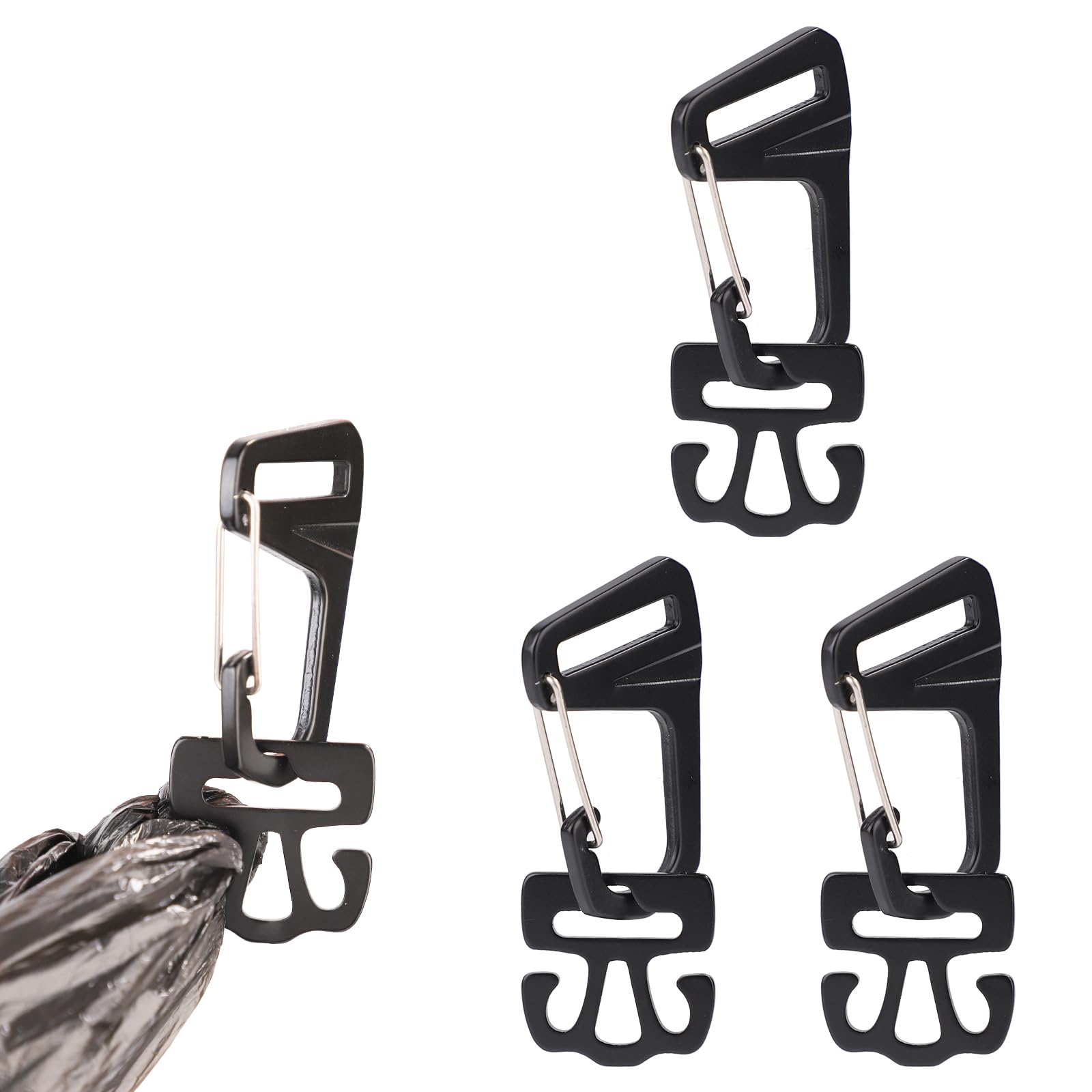 PEUTIER 3 Packs 2 in 1 Dog Poop Bag Holders with Metal Used Bag Carriers, Dog Poop Bag Dispenser for Leash Large Opening Dog Walking Accessories for Easy Access to Doggie Waste Bags (Black)
