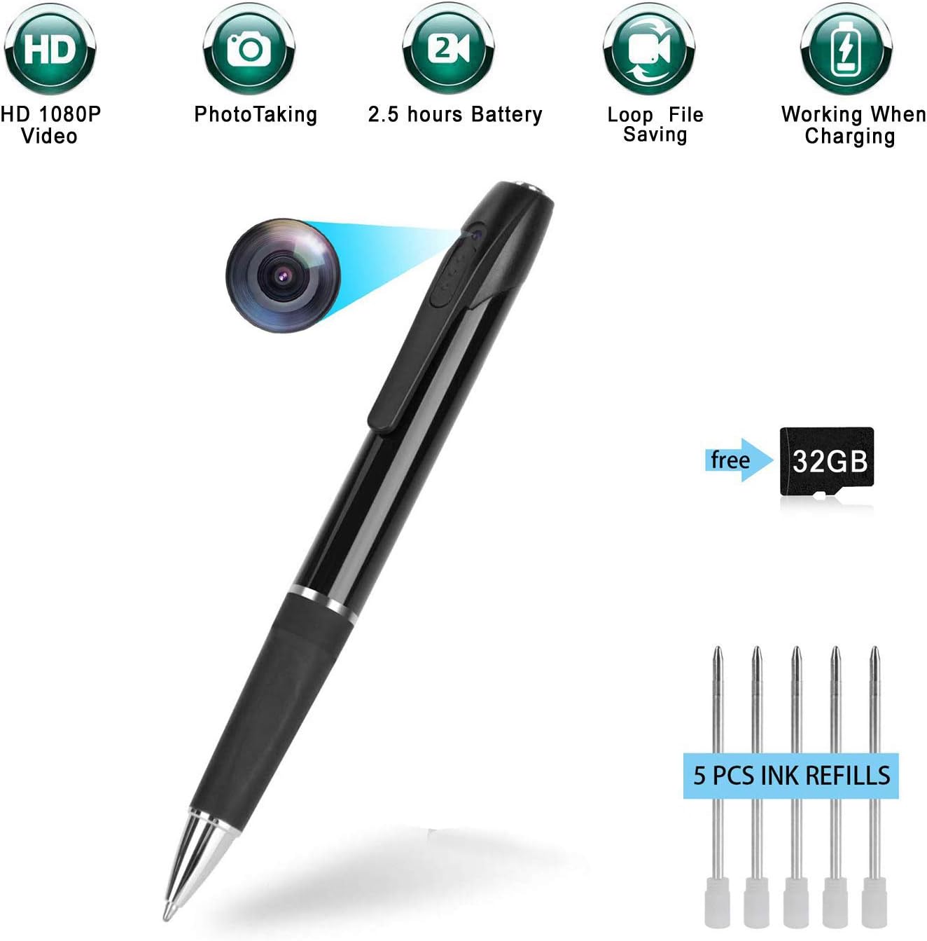 LKcare hidden Camera Spy Camera Spy Pen With 32GB Card 2.5 Hours