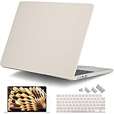 DONGKE Compatible with M4 MacBook Air 15 Inch Case 2025 2024 2023 A3241 A3114 A2941 M3 M2 with Liquid Retina Display & Touch ID, Protective Plastic Hard Shell Cover 15" - Cream Stone