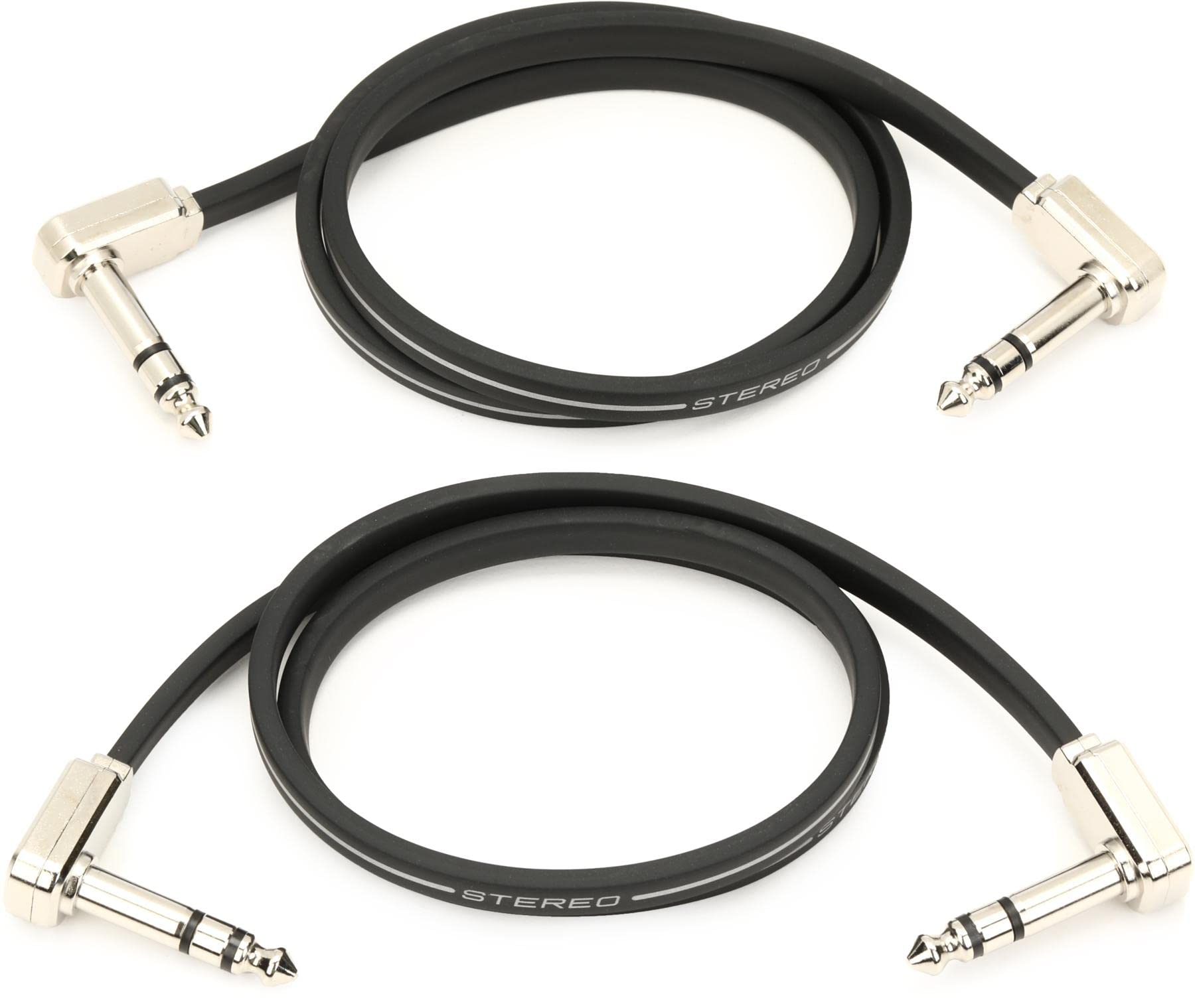 Ernie Ball 24" Flat Ribbon Stereo Patch Cable 2-Pack - Black