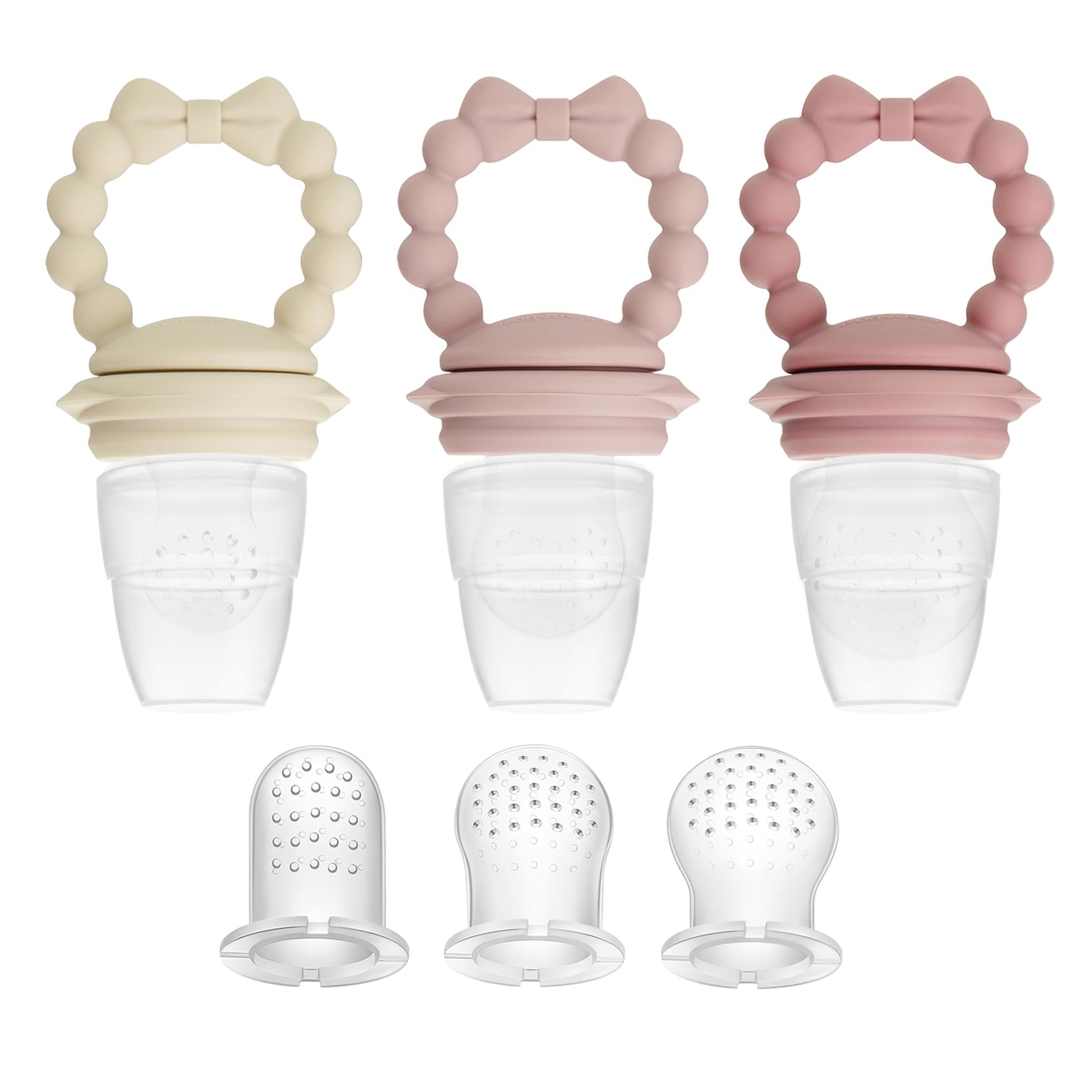 Photo 1 of PandaEar 3 Pack Baby Fruit Food Feeder Pacifier with 3 Different Size Silicone Pouch, Silicone Teethers for Babies 3-6-12 Months, BPA Free Mesh Feeder, Baby Solid Food Essentials