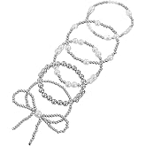 COLORFUL BLING Bow Bowknot Faux Pearl Beaded Ball Stretch Bracelet for Women Friend Jewelry Gift Adjustable Stackable Bracelet-B bow silver