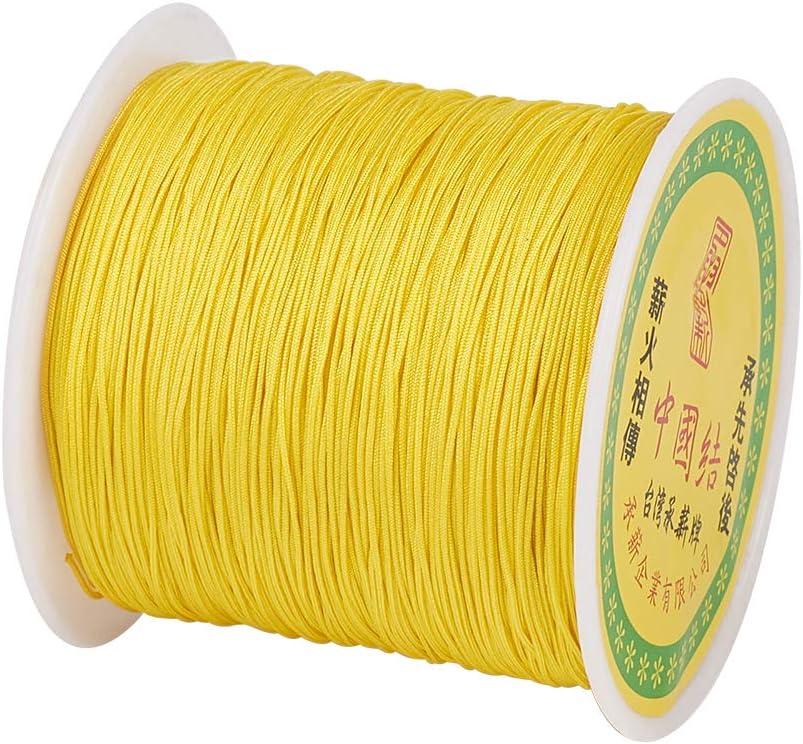Cheriswelry 150 Yards 0.5mm Nylon Beading String Silky Chinese Knotting Cord Braided Nylon Thread for Macrame Bracelet Jewelry Making DarkYellow