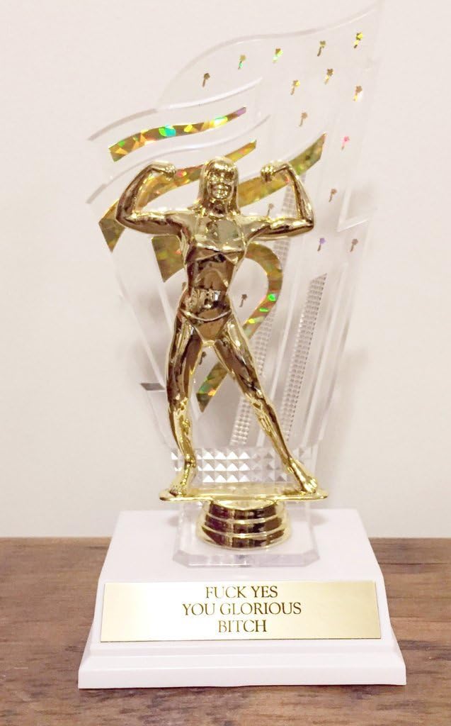 FCK Yes You Glorious Btch Woman Trophy Feminist Feminism in Gold with Woman Bodybuilder Bodybuilding Fitness : Office Products