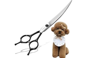 FOGOSP Curved Dog Grooming Scissors Professional 7" Grooming Shears for Dogs Pet Right Handed Groomer Japan 440C Stainless Steel (7 in Curved, Black)