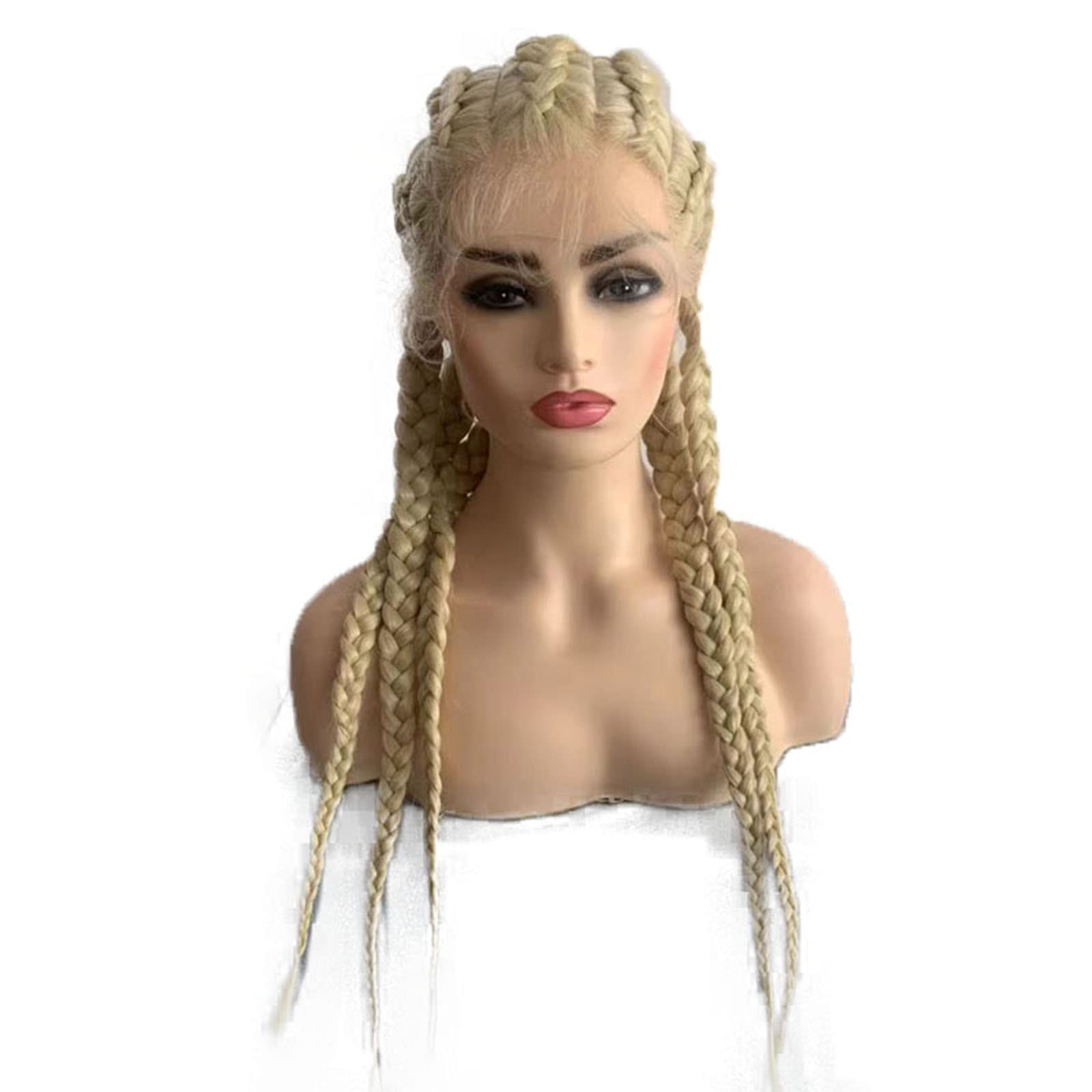 Braided Wig 613 Blonde Braids Lace Front Wigs for Women Realistic Handmade Braiding Extra Long Wigs Synthetic Baby Hair Glueless Heat Resistant Hair Cosplay Costume Daily Christmas 5 Braided Wigs