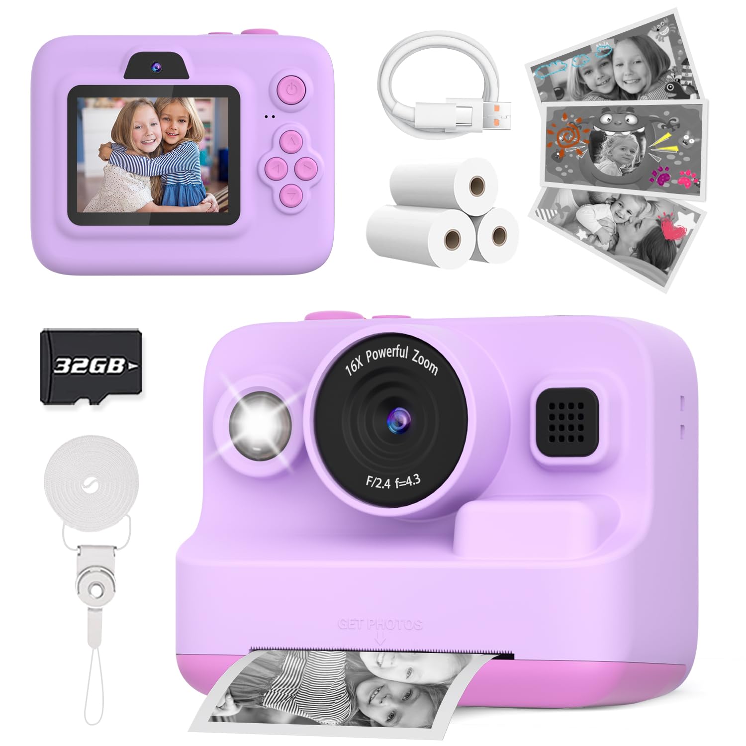 Photo 1 of *** NEW FACTORY SEALED *** Yehtta Kids Camera Instant Print, Dual-Lens Front Rear Selfie Camera for Kids, Christmas Birthday Gifts Toys for 3-12 Year Old Boys Girls, 2.4in Screen 1080P Kids Digital Cameras with 32G Card