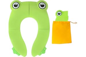 POKANIC Toilet Potty Training Seat Cover, Travel Toilet Seat, Folding Non Slip Silicone Pads, Travel Portable Reusable Kids Toddlers Boys Girls, Carry Bag (Green - Frog)
