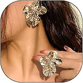 Gold Statement Earrings for Women,Irregular Silver Geometric Big Flower Earrings Chunky Drop Earring,Aesthetic Vacation Jewelry Accessories Gifts
