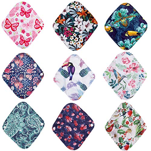 Simfamily 7 Pieces Set Including 1 Piece Mini Wet Bag +6 Pieces 8 Inch Charcoal Bamboo Panty Liner Mama Cloth Menstrual Pads Reusable Sanitary Pads