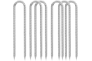 QNLONG Rebar-Stakes-12-Inch-U-Shaped, Trampoline Stakes High Wind Ground Stakes Heavy Duty Galvanized Anti-Rust Metal Stakes Ground Anchors for Garden Dog Fence Chicken Coop Water Pipe 6pcs