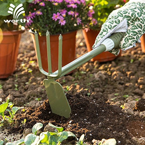 image for Worth Garden Powder Coating Carbon Steel Hand Digger & Hoe Combo Tool 
