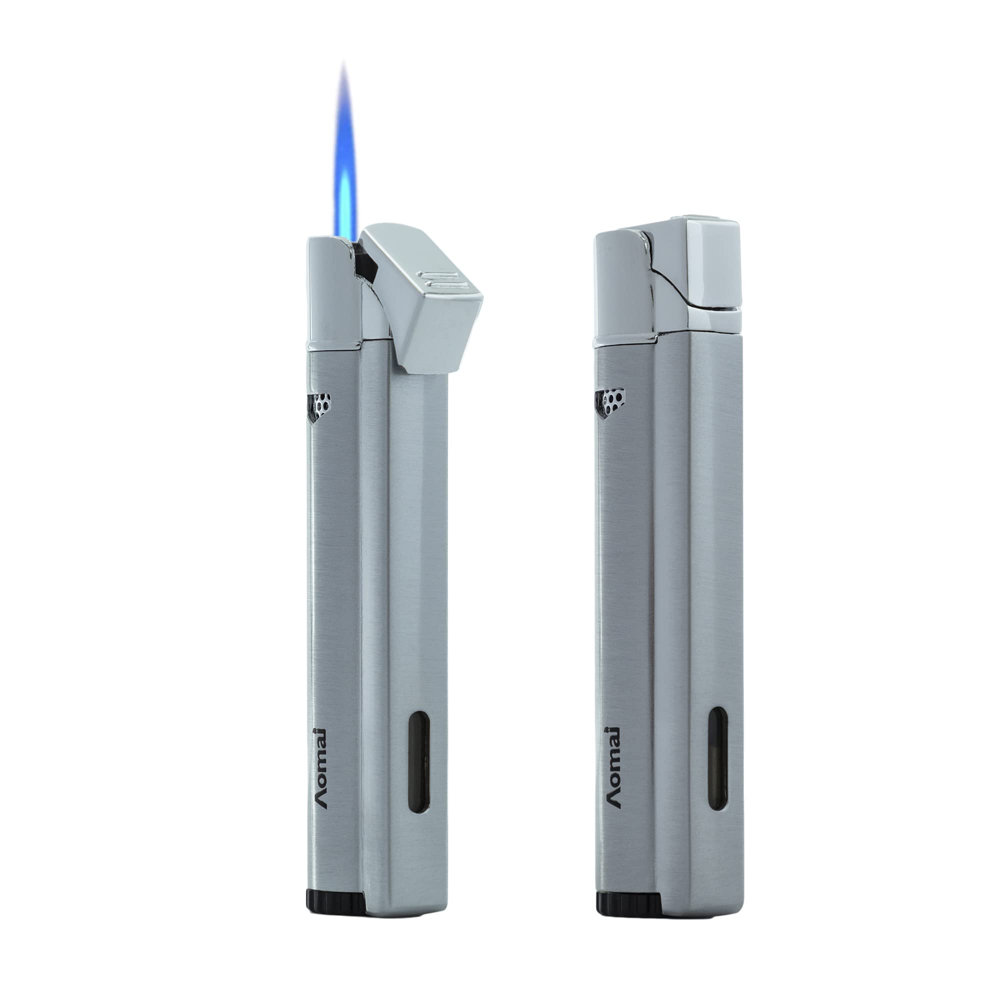 Photo 1 of 2 Pack Butane Refillable Torch Lighter Fuel Window Viewable Portable Single Jet Flame Adjustable (No Gas) (Silver)