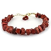CRYSTALINES Natural Red-Jasper Gemstones Bracelet, Healing Crystals, Polished Rough Stones, Handmade Boho Jewelry for Women, Raw Gems, Gold Plated Hypoallergenic Bracelet 7+1inch,