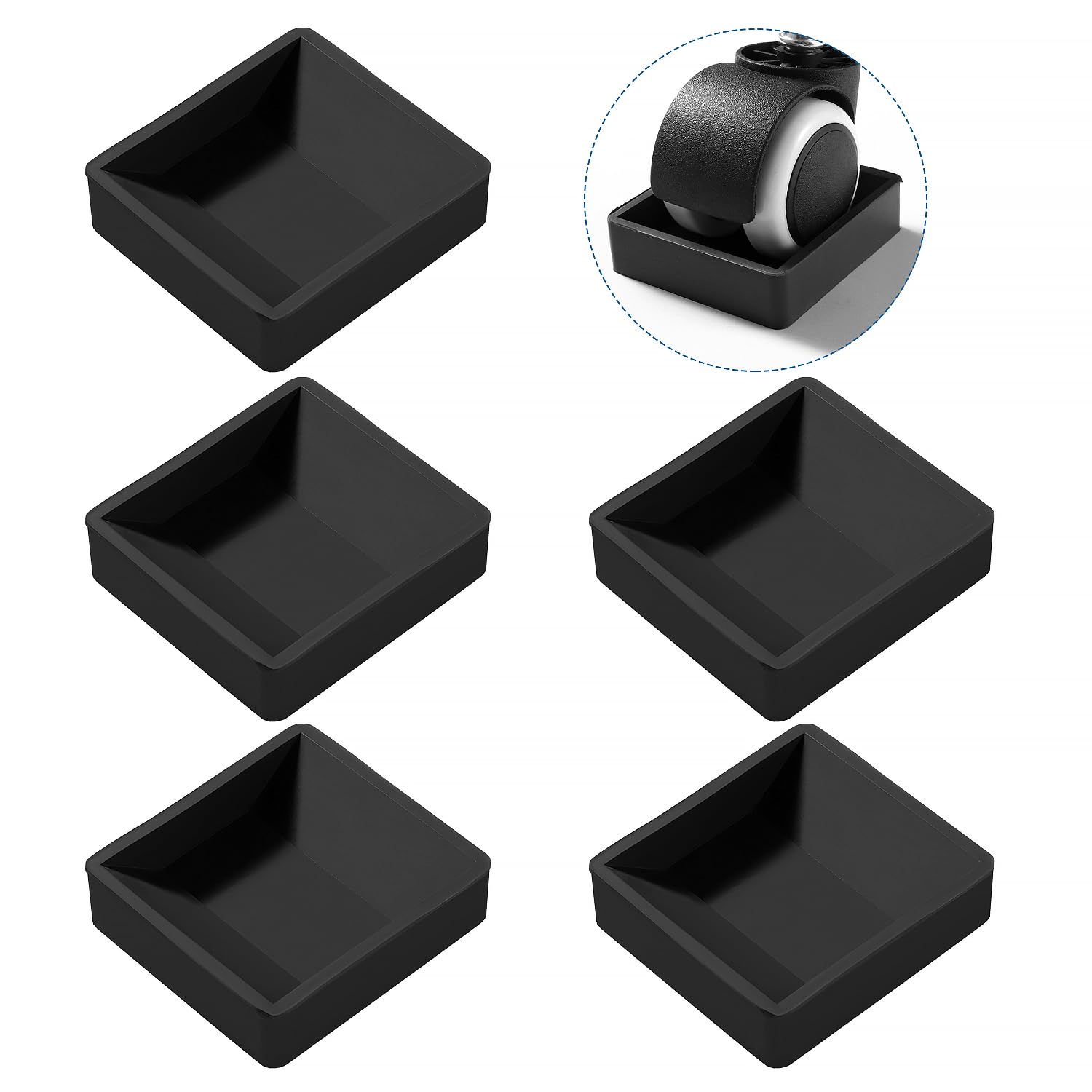 VooGenzek 5 PCS 5.9x6.4 cm Rubber Furniture Caster Pad, Furniture Caster Cups, Rubber Feet Protector Pads, Floor Protectors Bed Sofa Chair Leg Wheel Anti-Slip Pad, for Wheels of Furniture, Black