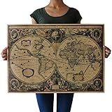 Souarts Cream Color Kraft Paper Rectangle Vintage World Map Decorative Poster Print Picture
