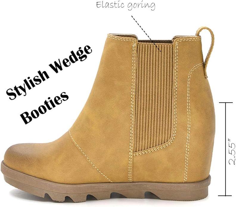 Athlefit Women's Wedge Chelsea Boots Comfortable Ankle Wedge Booties