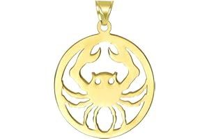 Jewelry America Solid 14k Yellow Gold Round Cancer Zodiac Sign Crab Disc Pendant
