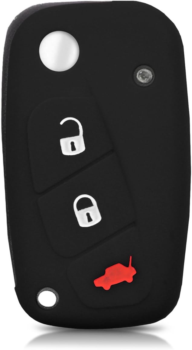 kwmobile Key Cover Compatible with Fiat Lancia 3 Button Car Key - Soft Silicone Car Key Fob Holder Protector Case - Black - Image 3