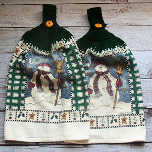 Crochet Top Towel, Christmas Decor, Snowman Dishtowel, Holiday Towels, Set of 2