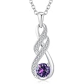 LOCIBLO Birthstone Necklaces for Women 925 Sterling Silver Infinity Pendant Created Gemstone Jewelry for Her, 16"+2"