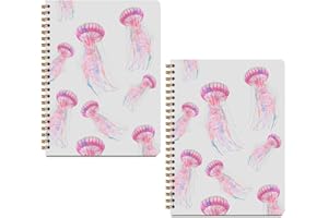 MQBMQB 2Pcs Pink Jellyfish Spiral Notebooks for Women, A5 Hardcover Notebook Journal, College Ruled Notebook Lined Travel Journal for Writing Office Note Taking, Jellyfish Gifts for Women, 8.3x5.8inch