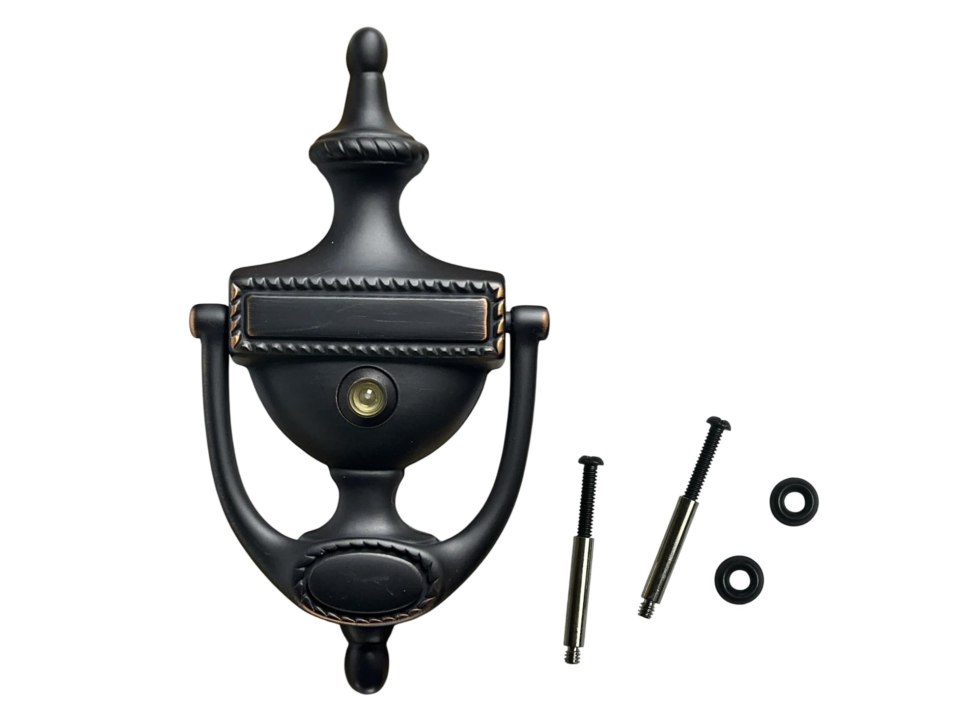 QCAA Solid Brass Door Knocker, Victorian Rope Type, 7-3/8", with 160 Degree Glass Len Door Viewer (UL Listed), Venetian Bronze, 1 Pack, Made in Taiwan