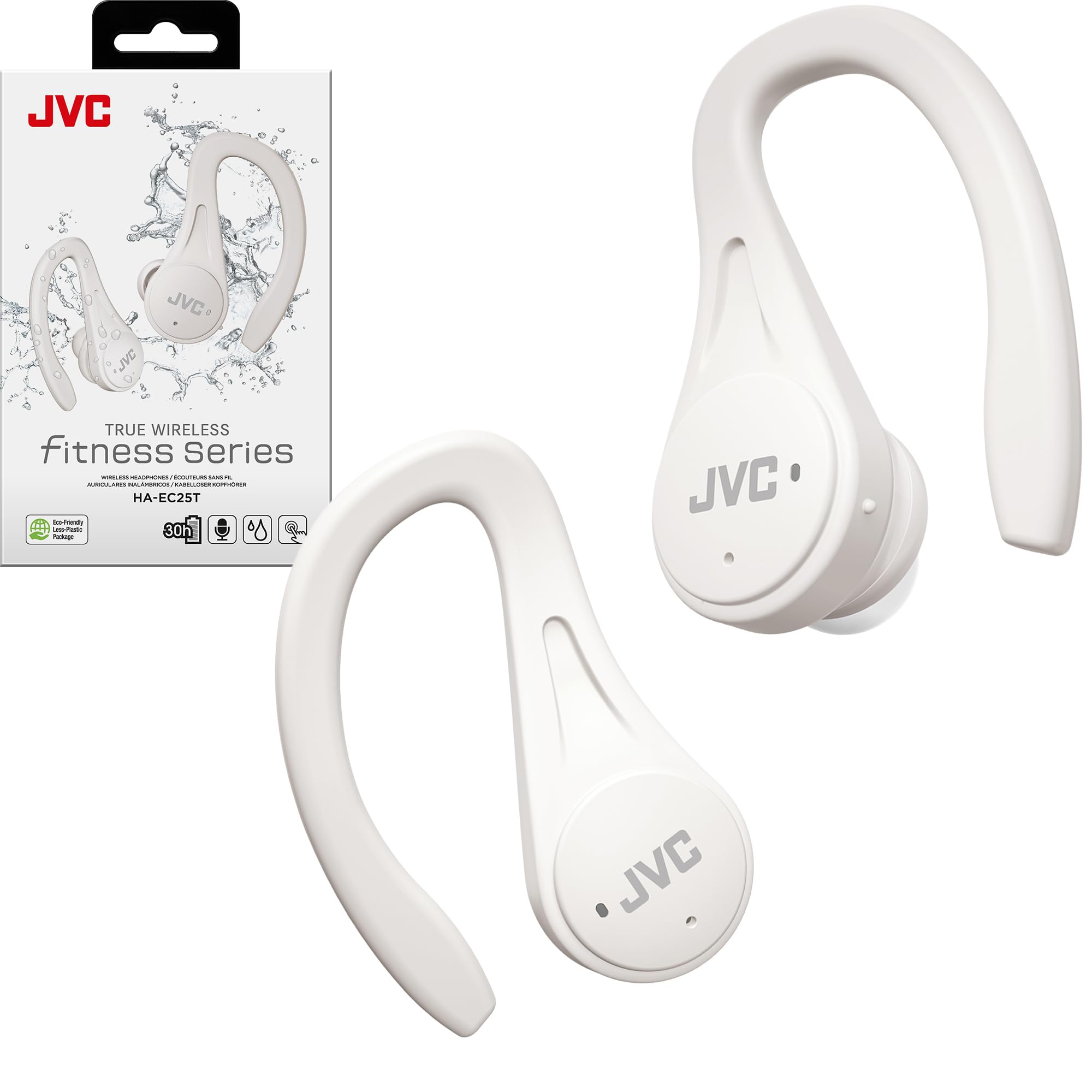 Photo 1 of JVC Sport True Wireless Earbuds Headphones, Lightweight and Compact, Long Battery Life (up to 30 Hours), Sound with Neodymium Magnet Driver, Water Resistance (IPX5) - HAEC25TW (White)