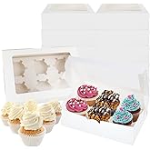 RHBLME 50 Pack Cupcake Boxes 6 Count, 9.3x6.2x2.9 Inch Cupcake Box Half Dozen Cupcake Boxes White Cupcake Containers with Cle