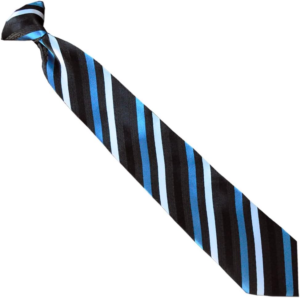 Men's Woven Black with Blue & White Stripes Clip-On Necktie