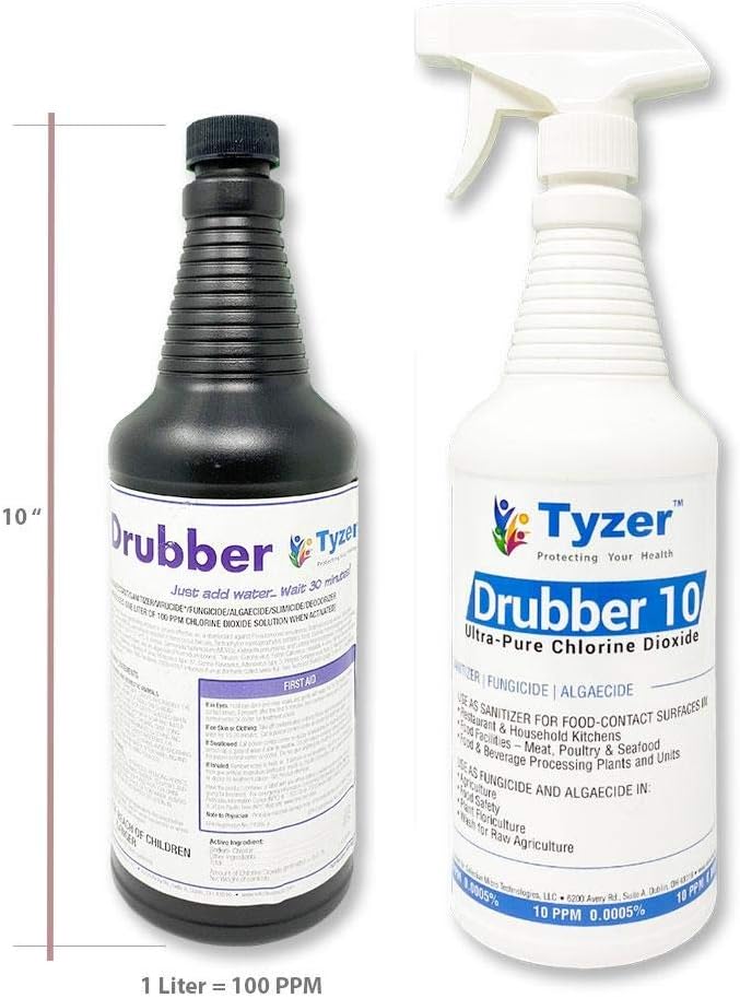 Tyzer Multi Surface Organic Disinfectant Deodorizer Sanitizer Pure Chlorine Dioxide Concentrate Kit - Kills 99.999% of Bacteria Influenza Virus E. Coli, MRSA, Listeria Bacteria COVID-19