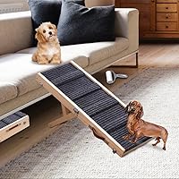 Aitakatta Adjustable Dog Ramp, Portable Folding Pet Ramp, 32" Long Wooden Pet Ramp for Bed with Non-Slip Traction Mat for Sma