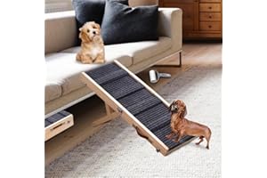 Aitakatta Dog Ramp for Bed, Adjustable Portable Folding Pet Ramp, 32" Long Wooden Pet Ramp with Non-Slip Traction Mat for Small Medium Dogs, Dog Climbing Ladder for Sofa, Bed, Couch,Car(LGPT1,Gray)