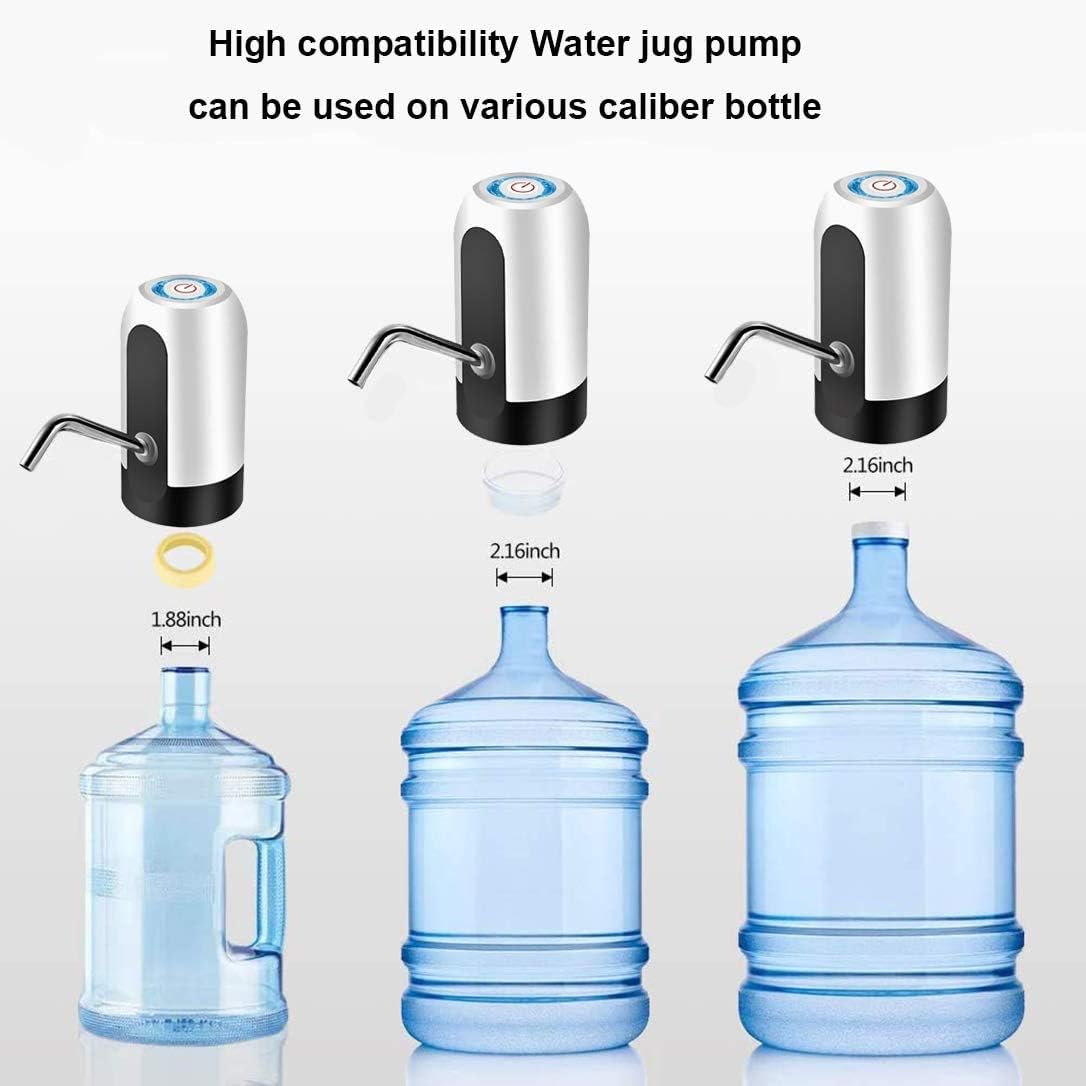 Water Bottle Pump 5 Gallon, CHIVENIDO Electric Drinking Water Pump for 48mm Screw and 55mm Crown Tops Water Jug Dispenser Smart USB Rechargeable Bottle Water Pump for Home Kitchen Office (White1) - - 