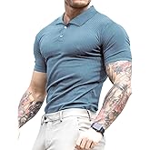 Lehmanlin Men's Muscle Polo Shirts Long&Short Sleeve Casual T- Shirts Slim Fit Stretch Ribbed Golf Tops