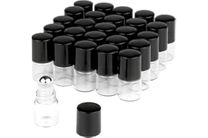 Wresty 25 Pcs Clear Glass Mini Roll On Bottles Empty Essential Oil Roller Ball Bottles Perfume Lip Blam Cosmetic Sample Vials Roller Glass Bottles Container With Black Cap (1ml)