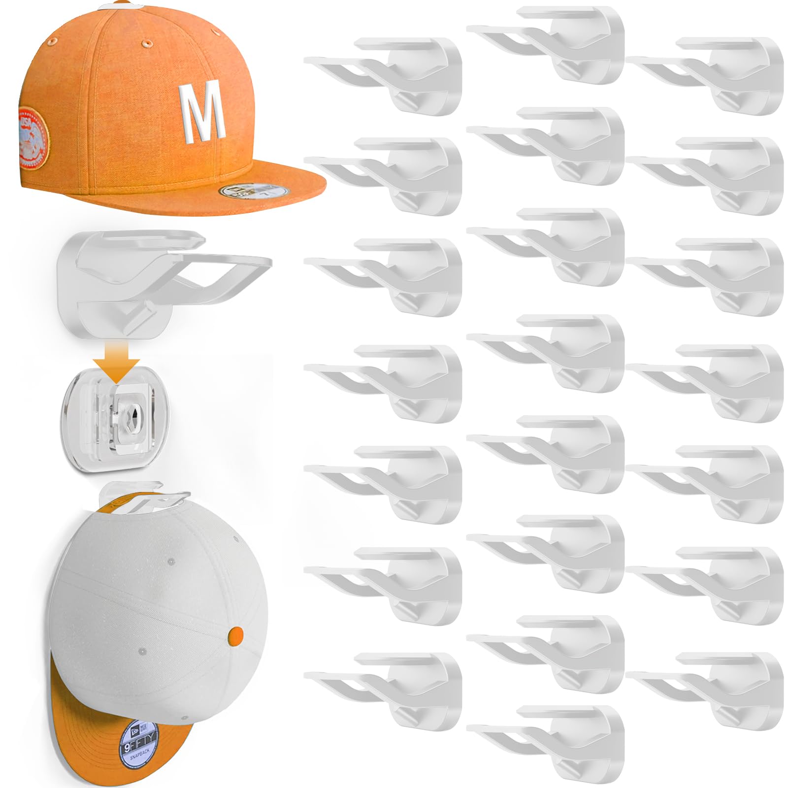 Photo 1 of 22 Pack Adhesive Hat Hooks for Wall, Removable Hat Rack for Baseball Caps, New Upgrade Wall Hat Holder, Hat Hanger(White)