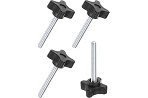 M METERXITY 4-Pack Star Clamping Knobs, M6x50mm Male Thread Hand Tightening Screw for Machinery/Electronic/Furniture/Umbrella Base, Machine Handle Replacement [32mm, Black]