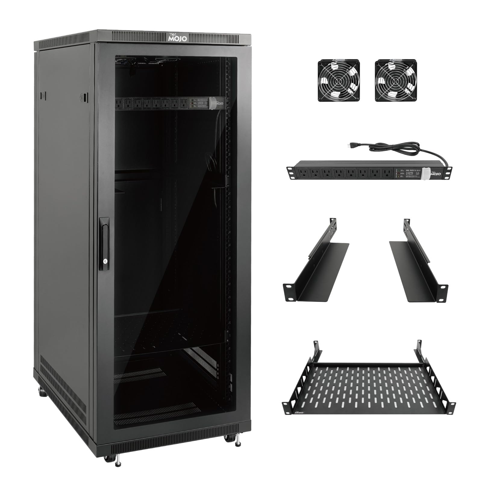 Photo 1 of Tecmojo Network Rack Cabinet,27U Server Rack,23.6 Inch Depth,Hold Up to 1600Lbs,Lockable Cabinet with Casters and Complete Accessories,Clear Door,for Home,Office,Small Business (27U 23.6" w*23.6" d)