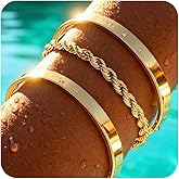 Picuzzy Gold Bangle Bracelets for Women, Non Tarnish Dainty 14K Gold Plated Cuff Bracelets Stackable for Women,Waterproof Bracelet Stack Gold Jewelry Gifts Trendy Adjustable Accessories