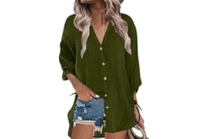 NAKHOPAZ Gauze Button Down Shirts for Women,2023 Oversized Cotton Linen Blouse Short Sleeve Beach Top Loose Plus Size Tunic