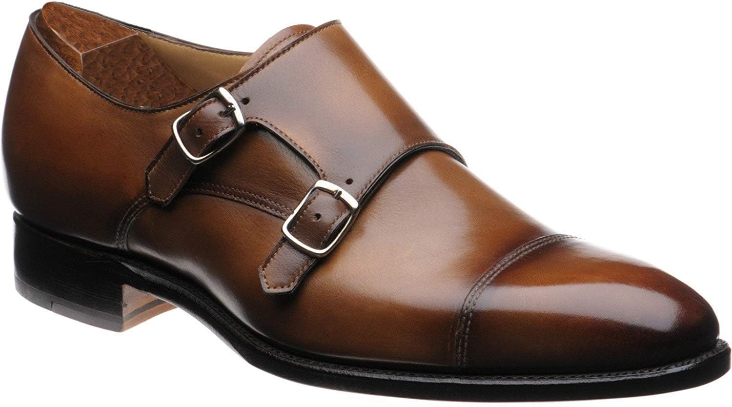 Costoso Italiano Brown Leather Formal Monk Strap Cap Toe Shoes for Men