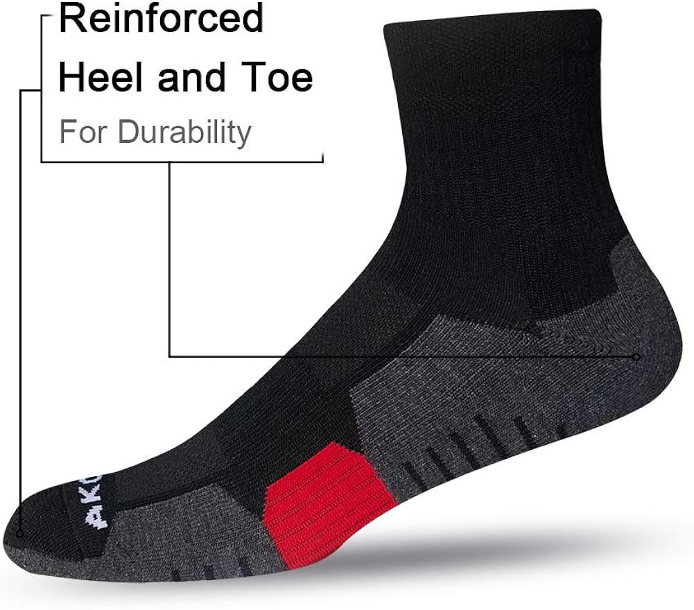 AKOENY Men's Performance Athletic Quarter Socks for Running, Training & Hiking (6 Pack): Clothing