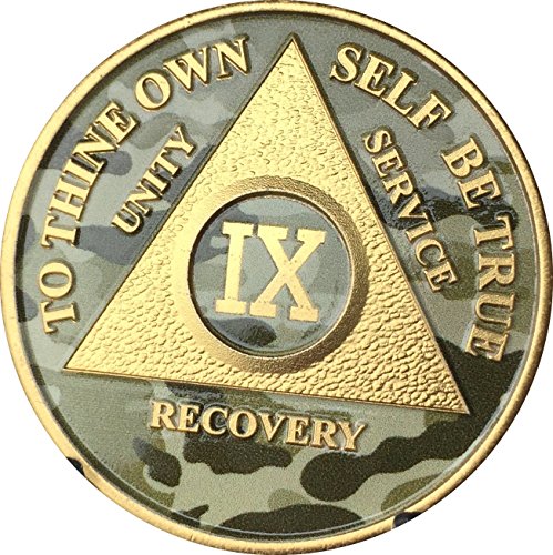 9 Year AA Medallion Camo Gold Plated Anniversary Chip Camouflage Color