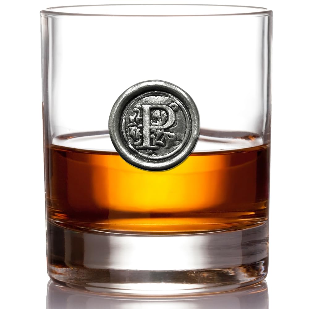 English Pewter Company 11oz Whisky Glass Tumbler with Monogram Initial - Personalised Gift with Your Choice of Initial (P) [MON116]